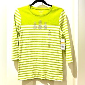 Kim Rogers Green/White Long Sleeve Pineapple, Graphics Tee